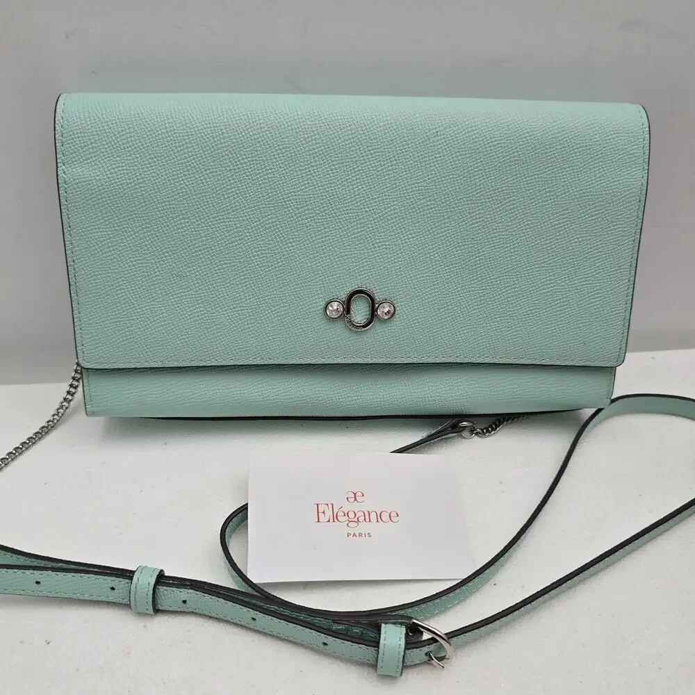 Elegance Paris Genuine Lt Turquoise Crossbody Bag Purse Converts to Clutch NEW